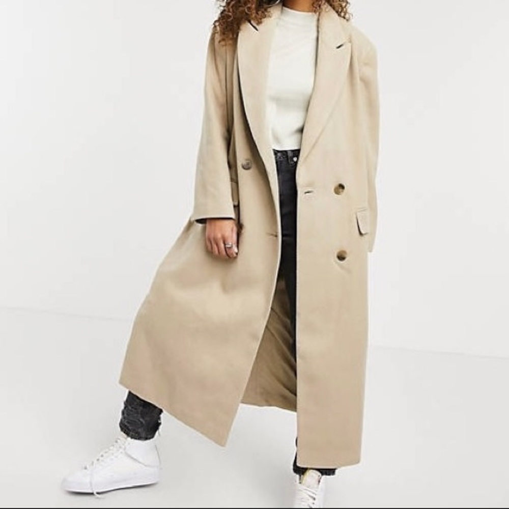 ASOS DESIGN longline twill grandad coat in camel